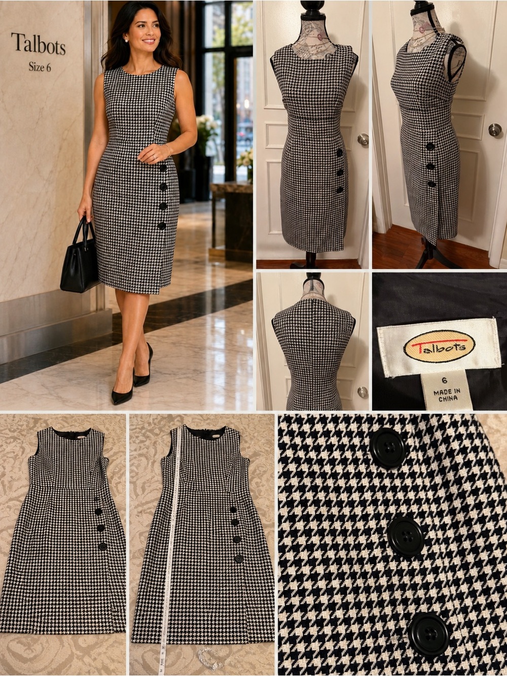 Talbots Black and White Houndstooth Midi Sheath Dress - Picture 2 of 15